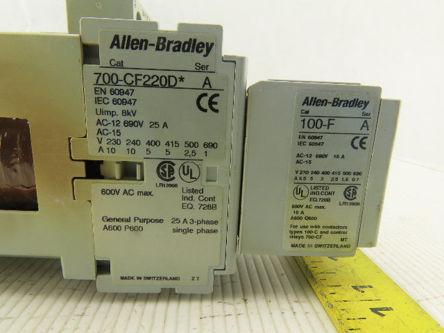 Allen Bradley 700-CF220D 690V 25A Contactor Relay Auxiliary Contact 24VDC Coil