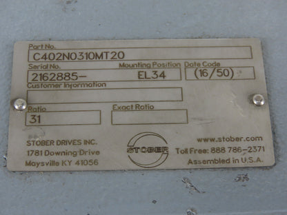 Stober C402N0310MT20 31:1 Ratio 56RPM Output Helical Gear Reducer