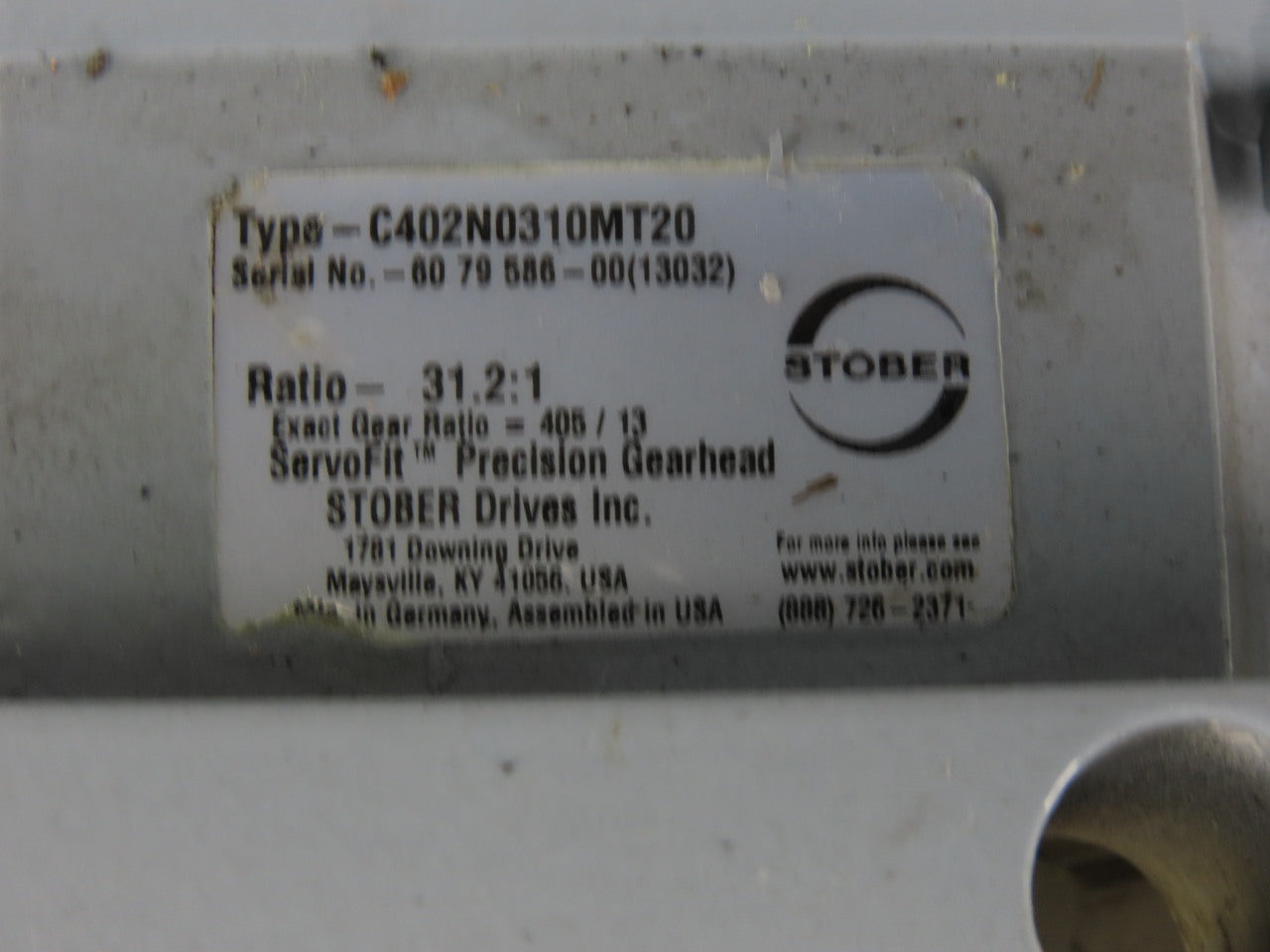 Stober C402N0310MT20 31:1 Ratio 56RPM Output Helical Gear Reducer