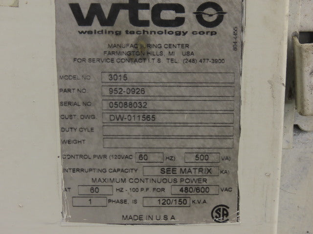 Medar Model 3015 Medwelsd 3000s 480V 60Hz AC Welding Control 500VA