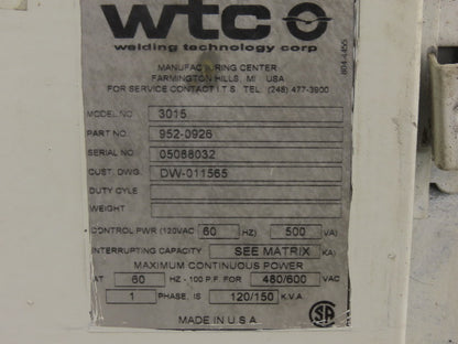 Medar Model 3015 Medwelsd 3000s 480V 60Hz AC Welding Control 500VA