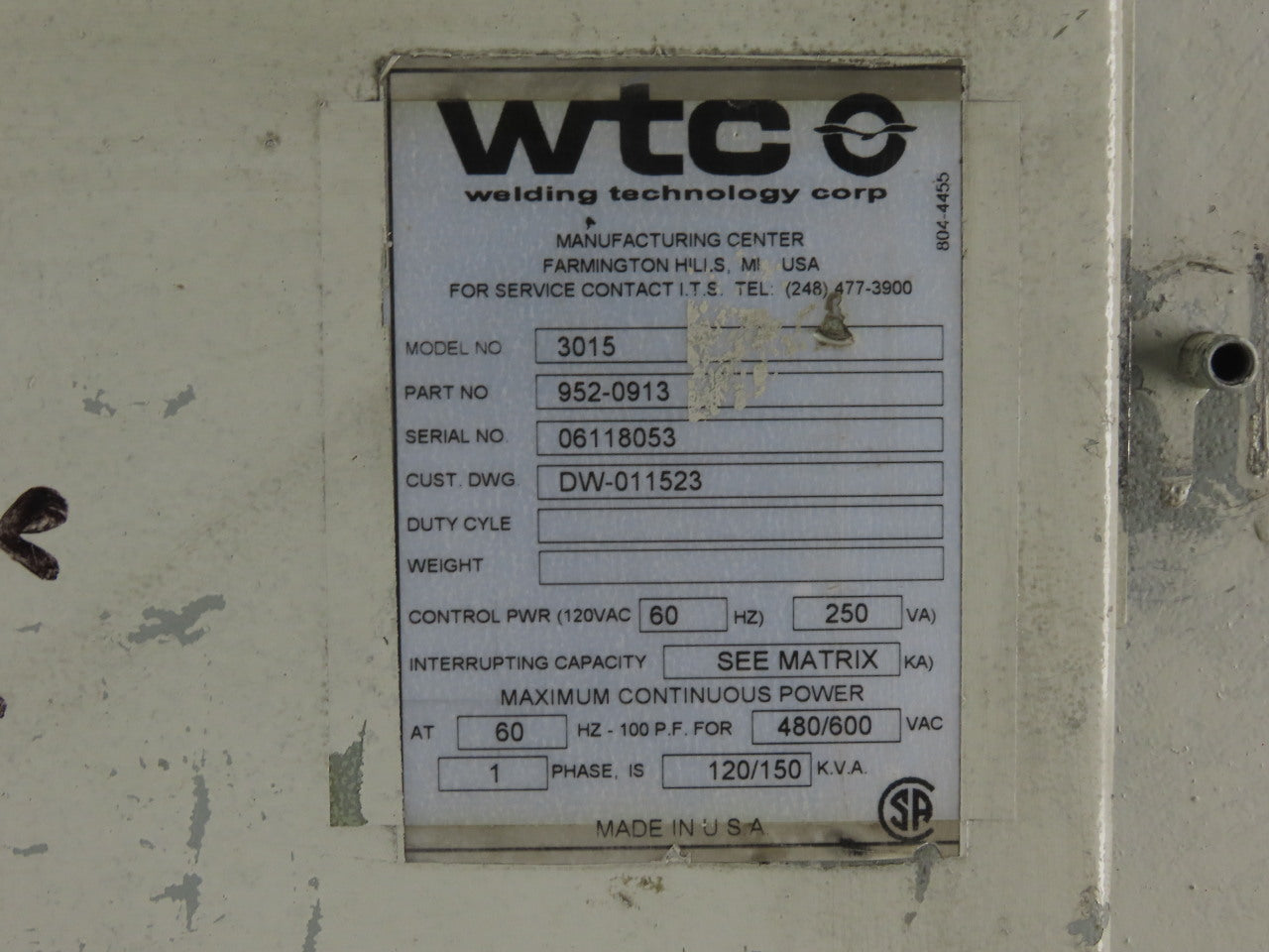 Medar Model 3015 Medweld 3000s 480V 60Hz AC Welding Control 250VA