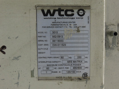 Medar Model 3015 Medweld 3000s 480V 60Hz AC Welding Control 250VA