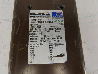 RoMan T46680HD1KTWX 80KVa 460V 1GPM 1Ph Resistance Welding Transformer