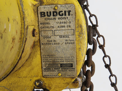 Budgit 310891-1 1/4 Ton 500Lb. 230/460V 3Ph Electric Chain Hoist 10' Lift 16FPM