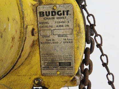 Budgit 310891-1 1/4 Ton 500Lb. 230/460V 3Ph Electric Chain Hoist 10' Lift 16FPM