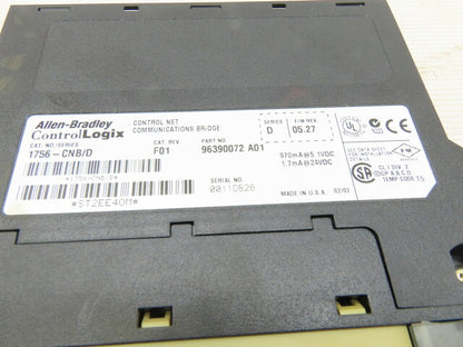 Allen Bradley 1756/CNB/D Cat Fev. F01 Ser D FW 05.27 Communications Bridge