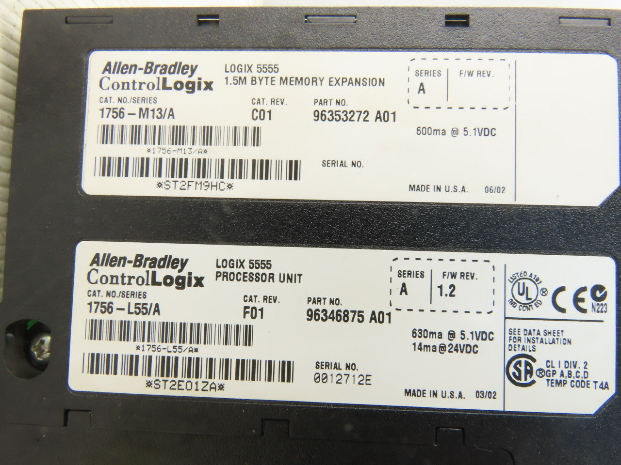 Allen Bradley 1756-M13/A Ser A Processor And 1.5M Byte Expansion