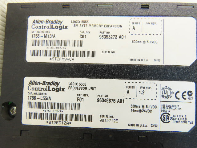 Allen Bradley 1756-M13/A Ser A Processor And 1.5M Byte Expansion