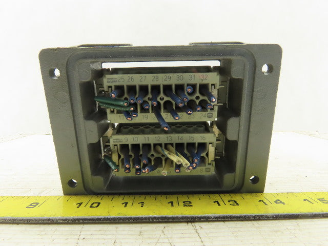 Harting 500V 13A 30 Total Female Pin Two Stack Cam Lock Panel Mount Connector