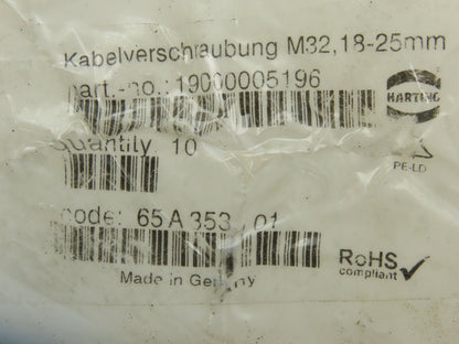 Harting 19000005196 Cable Clamp M32 18-25MM Plastic Lot of 8