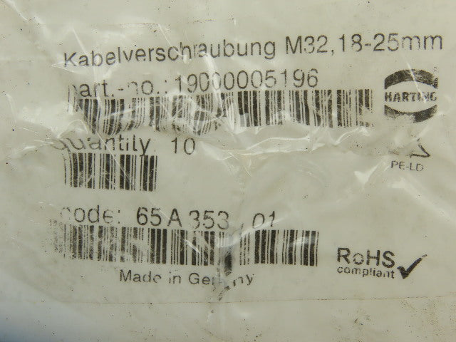 Harting 19000005196 Cable Clamp M32 18-25MM Plastic Lot of 8