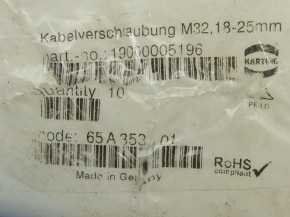 Harting 19000005196 Cable Clamp M32 18-25MM Plastic Lot of 8