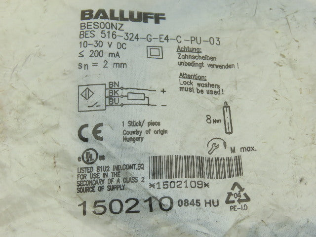 Sommer Automatic NJ8-E2-01 Balluff BES00NZ Inductive Proximity Switches 10-30VDC