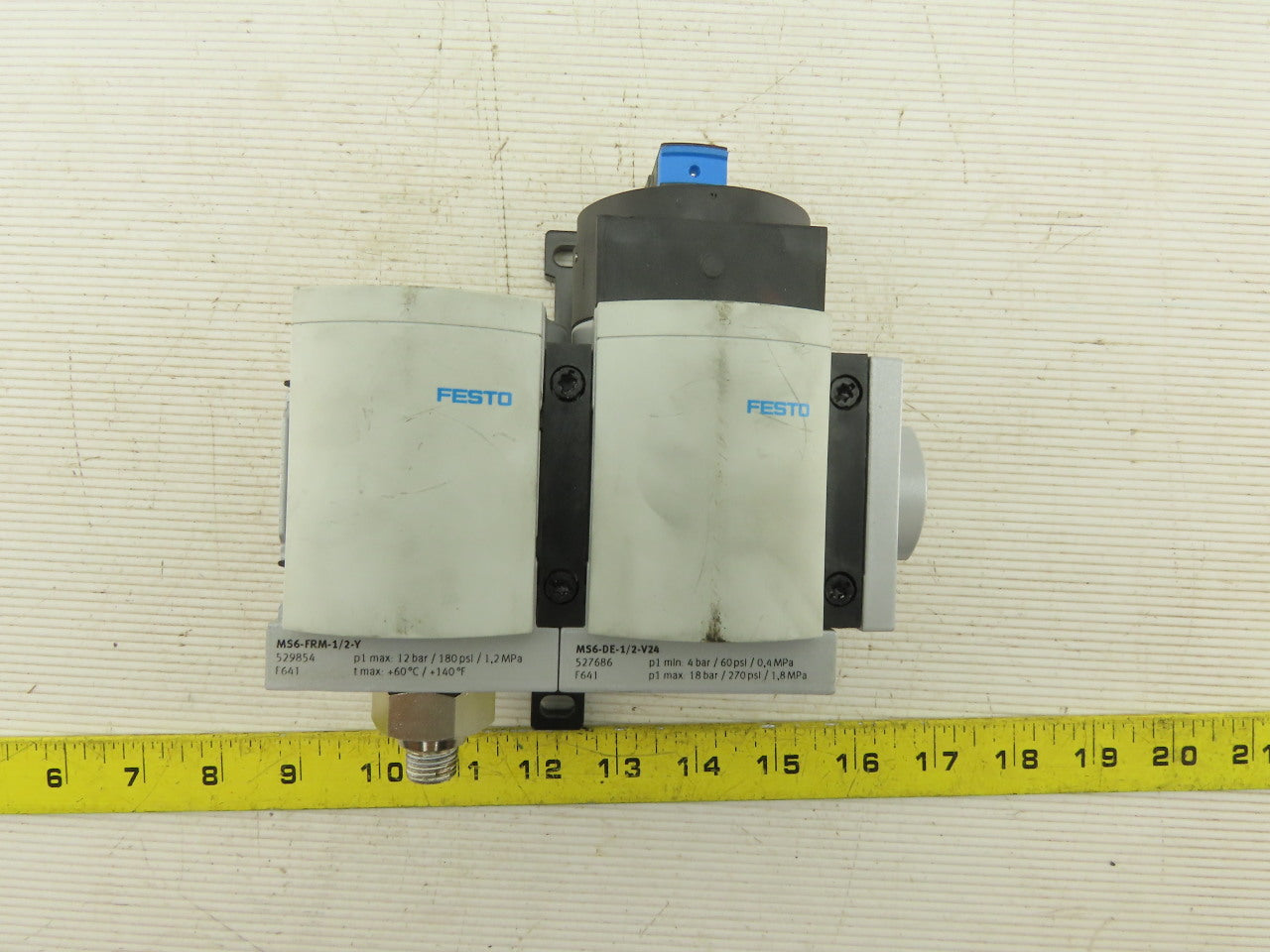 Festo MS6-DE-1/2-V24 On/Off Pneumatic Valve W/MS6-FRM-1/2-Y 1/2" NPT
