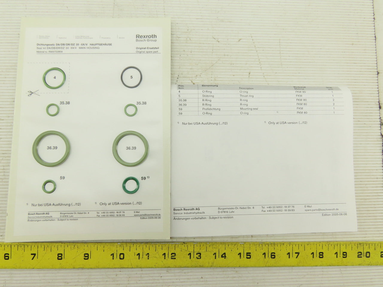 Rexroth R900722859 DA/DB/DR/DZ 20 -5X/V Seal Kit Main Housing