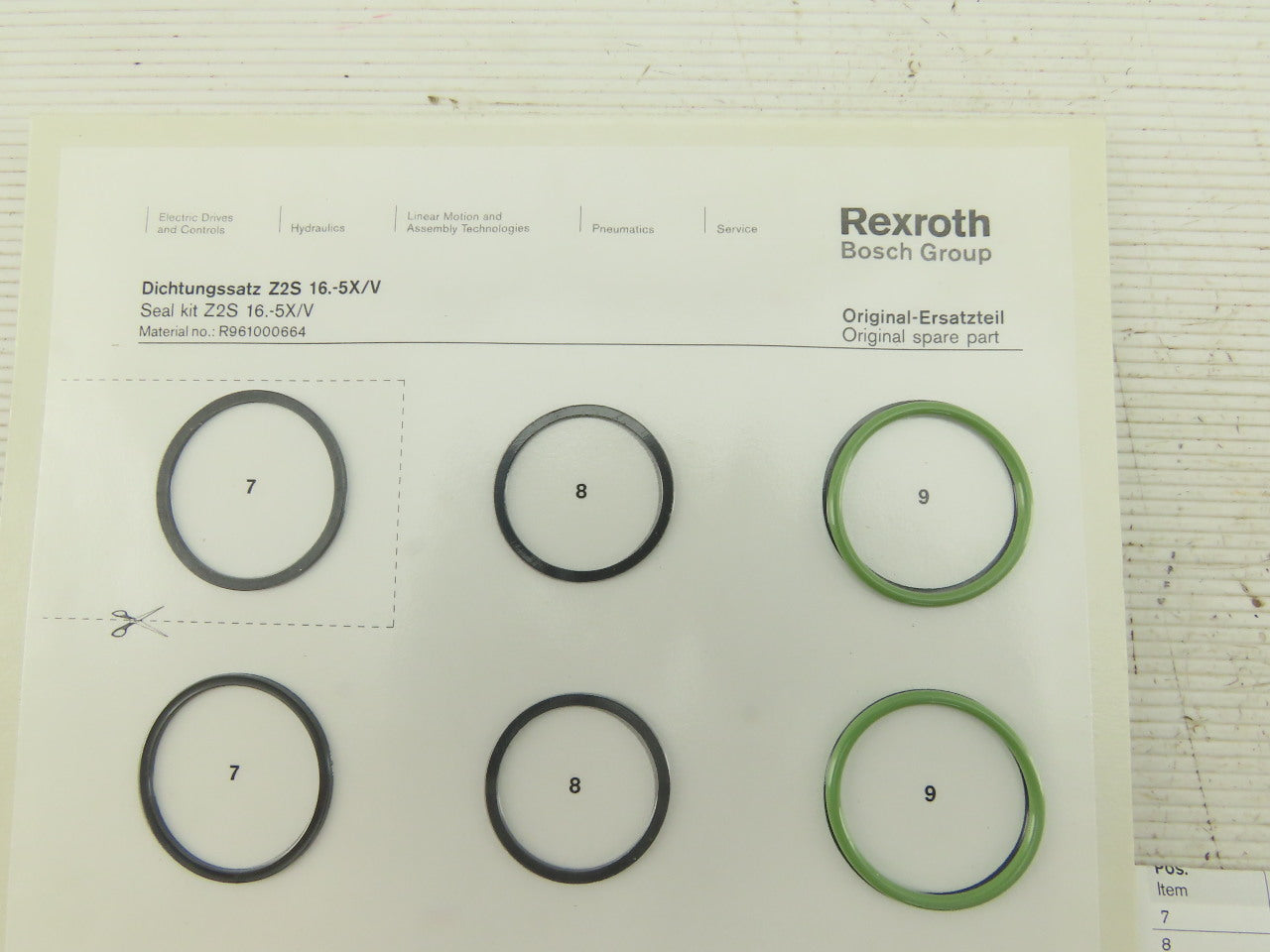 Rexroth R961000664 Z2S 16.-5X/V Seal Kit