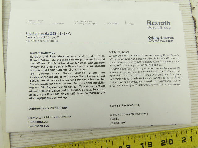 Rexroth R961000664 Z2S 16.-5X/V Seal Kit