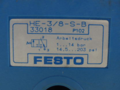Festo HE-3/8-S-B 3/8" NPT Pneumatic Valve Switch 2 Way