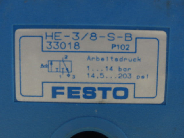 Festo HE-3/8-S-B 3/8" NPT Pneumatic Valve Switch 2 Way