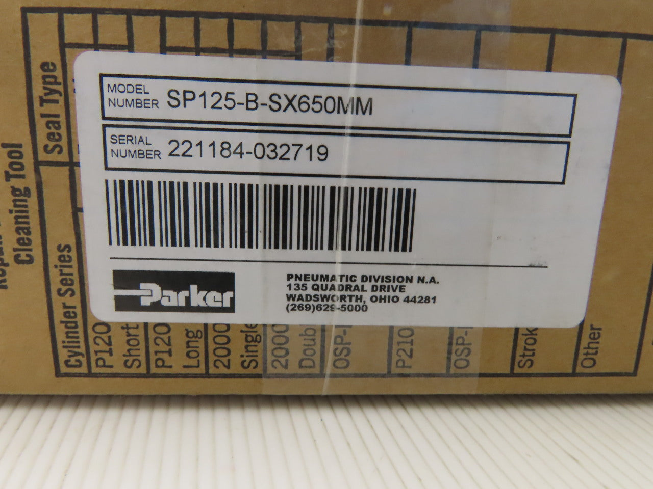 Parker Oringa SP125-B-SX650MM 5811FIL Linear Actuator Rebuild Kit