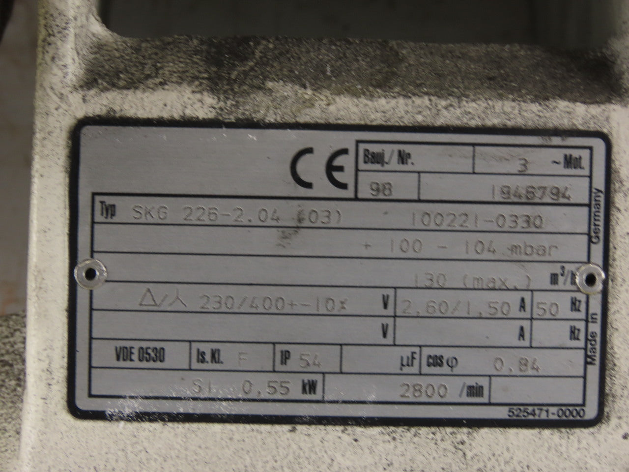 Rietschle SKG 226-2.04 0.55kW 2800RPM 230/400V Regenerative Blower Vac Pump 50Hz
