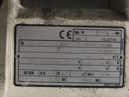 Rietschle SKG 226-2.04 0.55kW 2800RPM 230/400V Regenerative Blower Vac Pump 50Hz