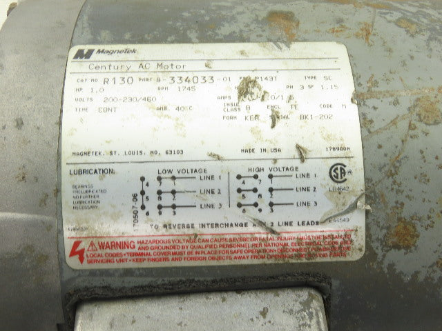 Magnaetek R130 1Hp Electric Motor 208-230/460-480V 3Ph P143T Frame 1745RPM