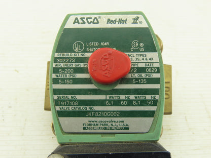 ASCO JKF8210G002 Solenoid Valve Oil Water Tight Connector 1/2" NPT