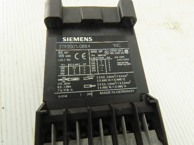 Siemens 3TF2001-0BB4 16A 600V Contactor 24VDC Coil Lot Of 2