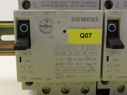 Siemens 3VU1300-1ME00 Din Rail Circuit Breaker 0.4-0.6A And 1-1.6A Trip Lot Of 8