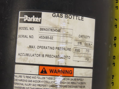 Parker B6N0578D404E 578 CU.IN 3000 PSI 2.5 USG Gas Bottle Piston Accumulator