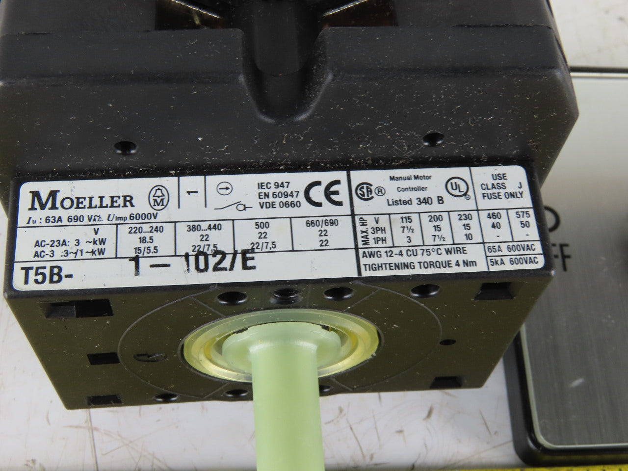 Moeller T5B-1-102/E 400V 30kW 2 Position Panel Disconnect Switch