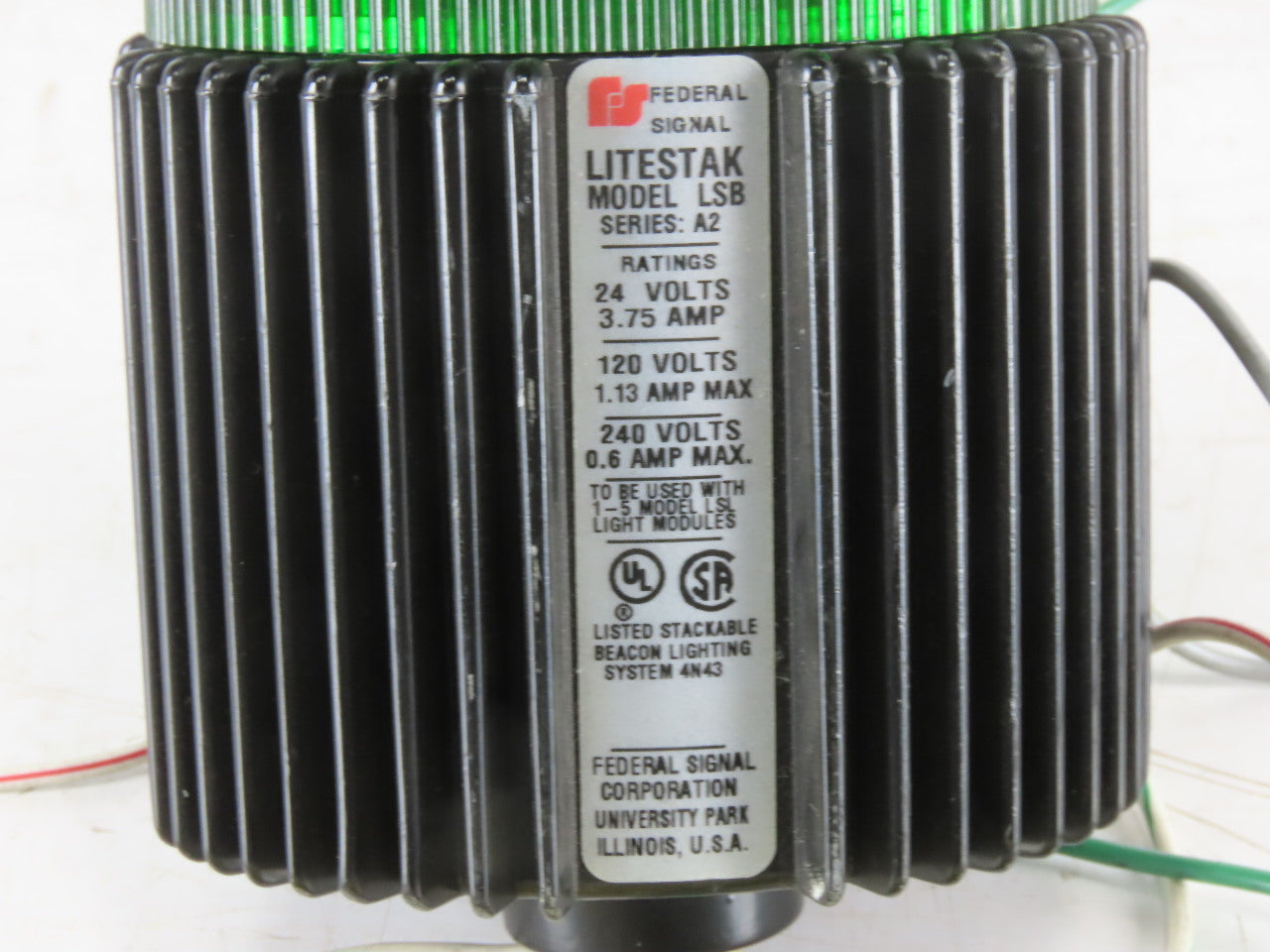 Federal Signal Model LSB Litestak 24V 3 Light Stack Tower Red Amber Green No Cap