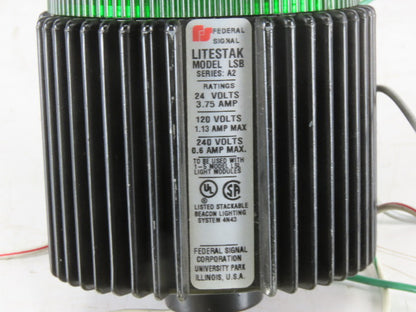 Federal Signal Model LSB Litestak 24V 3 Light Stack Tower Red Amber Green No Cap