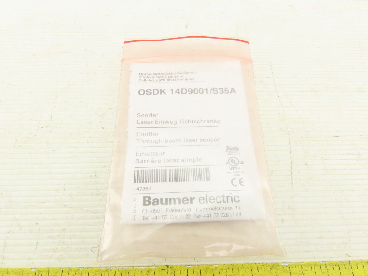 Baumer OSDK 14D9001/S35A Through Beam Sensor Emitter 10-30VDC
