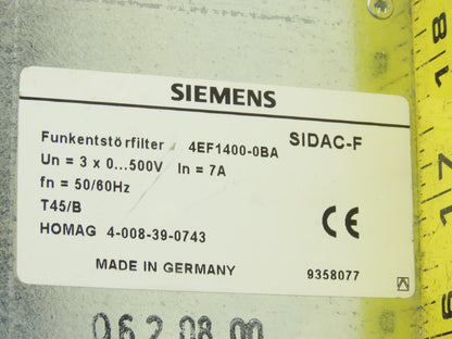 Siemens SIDAC-F 4EF1400-0BA Radio Interference Filter