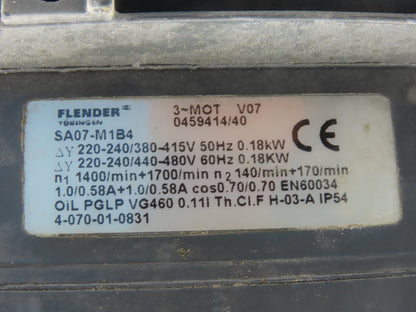 Flender SA07-M1B4 10:1 Ratio 140/170 RPM 220-480V 50/60Hz Thru Shaft Gear Motor