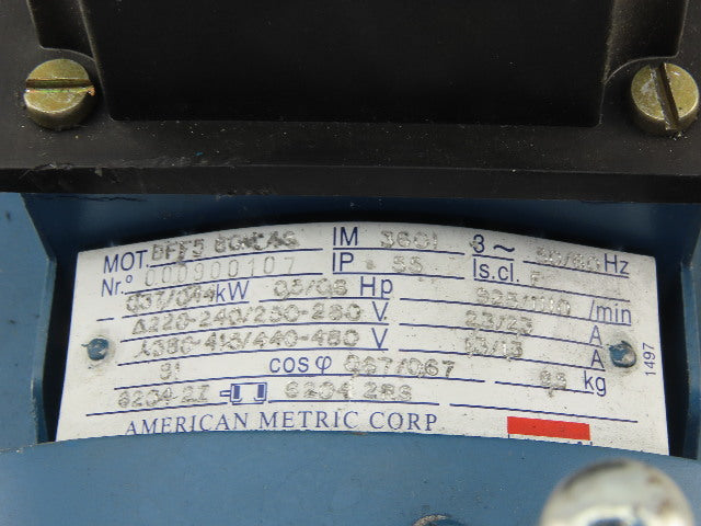 Ametric BFF5 80M 43 0.6Hp 1110 RPM 220-480V 50/60Hz 3Ph Brake Motor