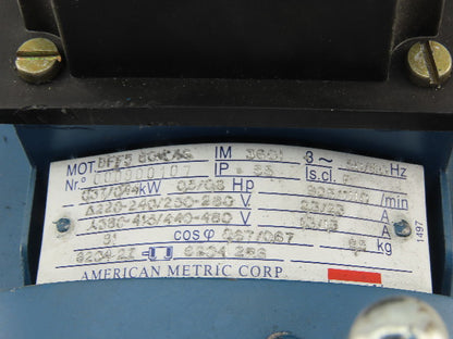 Ametric BFF5 80M 43 0.6Hp 1110 RPM 220-480V 50/60Hz 3Ph Brake Motor