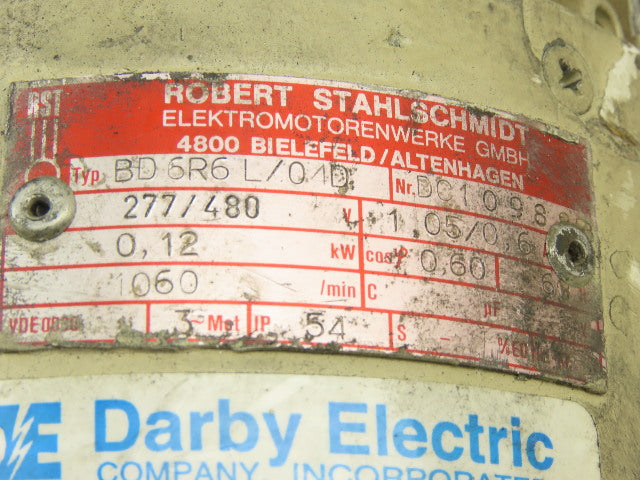 Robert Stahlschmidt BD6R6L/04D 0.12kW 277/480V 50/60Hz C-Face Motor