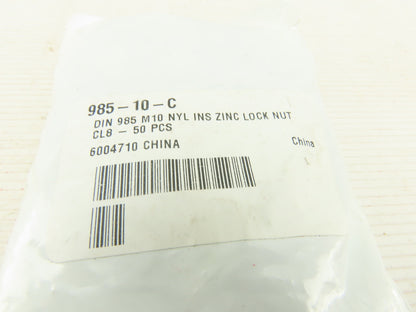 M10 Nylon Lock Nut Zinc Lot Of 50