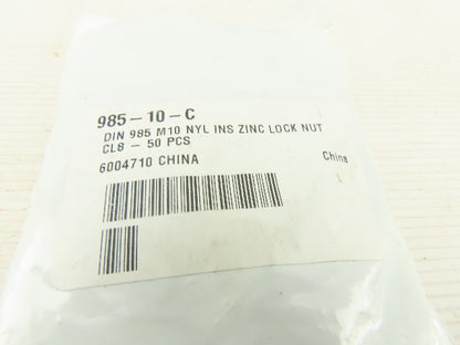 M10 Nylon Lock Nut Zinc Lot Of 50