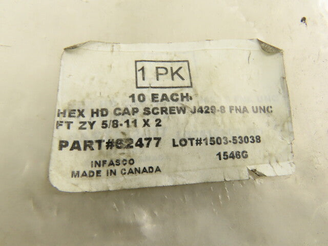 Infasco 5/8"-11 x 2" Hex Cap Screw Grade 8 Zinc Yellow Lot Of 10