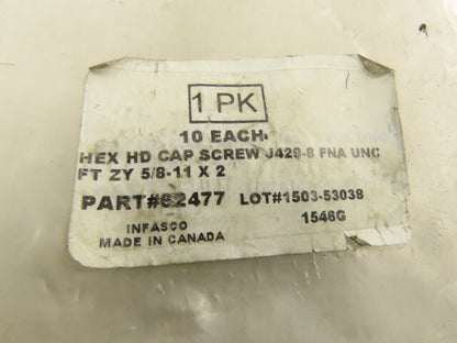 Infasco 5/8"-11 x 2" Hex Cap Screw Grade 8 Zinc Yellow Lot Of 10