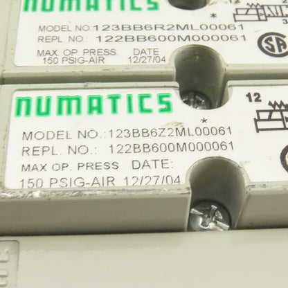 Numatics 123BB6Z2ML00061 Pneumatic Valve Manifold 3 Way Double Solenoid 24VDC