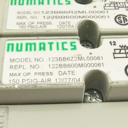 Numatics 123BB6Z2ML00061 Pneumatic Valve Manifold 3 Way Double Solenoid 24VDC
