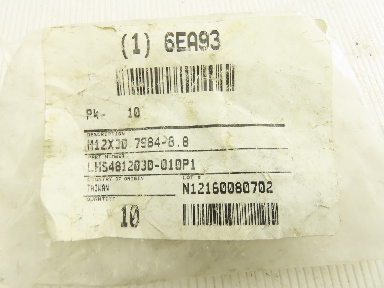 6EA93 M12x30mm Full Thread Low Head Socket Cap Screw Lot Of 10