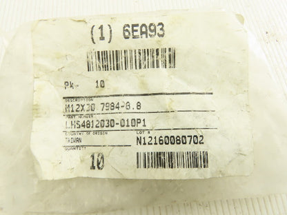6EA93 M12x30mm Full Thread Low Head Socket Cap Screw Lot Of 10