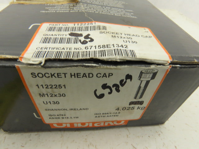 Unbrako M12 x 30 Socket Head Cap Screw Full Thread Lot Of 65